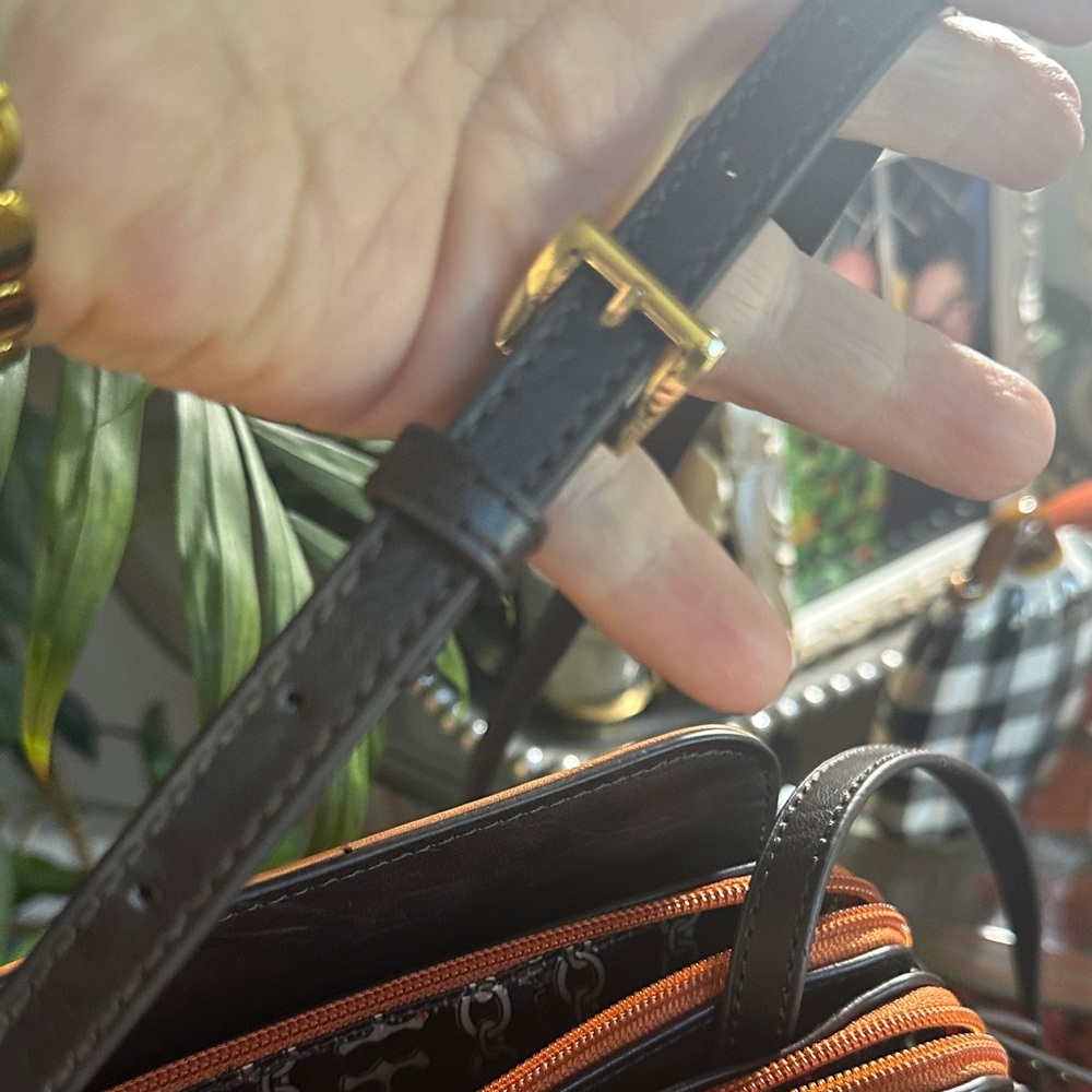 Tignanello Orange Brown Braided, Gold Studded Crossbody NWOT - Picture 11 of 15
